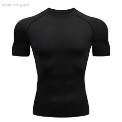 Gym T-Shirt Black Men's Running Short Sleeve Shirt Compression Sports Tights Rashgarda MMA