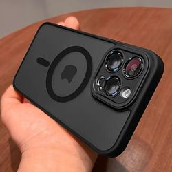TEMU Premium Matte Magnetic Wireless Charging Phone Cover For Iphone Models 11 Through 16 Pro , Featuring Shockproof Lens Protection And A Durable Acrylic