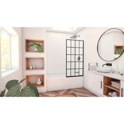 Dreamline DreamLine French Linea Toulon 30 inch W x 58 inch H Frameless Single Panel Fixed Tub Screen in Matte Black SHDR-3230581-89
