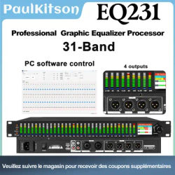 Égaliseur graphique numérique audio professionnel Paulkitson EQ231 Égaliseur stéréo 31 bandes 4 canaux de sortie Processeur d'effets DSP Système de gestion des haut-parleurs Processeur audio karaoké