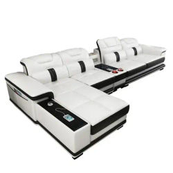 Ensemble de canapés d'angle durables de haute qualité, haut-parleur, en cuir de vache véritable, sectionnel, appui-tête Bluetooth