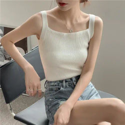 Été printemps haut pour femme sans manches tricoté T-Shirts culture hauts femme élastique mince gilets décontractés pull Camis & débardeurs