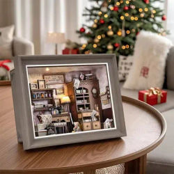 DIY Book Nook Kit 3D Miniature Wooden Doll House Photo Frame Ornament Bookshelf Insert Retro Booknook Decor For Birthday Gifts