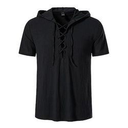 t-shirt vichinga medievale in cotone a maniche corte con cappuccio camicie da uomo in stile retrò con lacci hippie abbinati al costume larp
