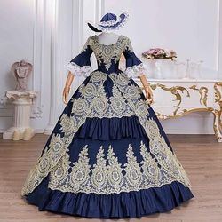 Vintage Rococò Rinascimento Maxi Vestito Normale A sbuffo Principessa Sposa Pieghettato Con Volant Principessa Girocollo Costume Per donna Halloween Carnevale Mascherata Feste Halloween Performance