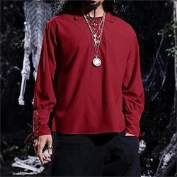 Punk Gotico Medievale Rinascimento Blusa / Camicia Costume Cosplay Tunica Guerriero Cavaliere Vichingo Cavaliere Celtico Ranger Coulisse Tinta unita Costume Per uomo Celtico Costumi da pirata