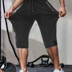 TEMU Men' Feeling Elastic Sports Three-quarter Pants, Lightweight, Comfortable, Quick-drying, Breathable Fitness Training Pants For Outdoor Leisure.