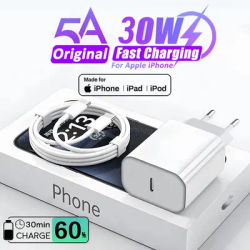 APPLE D'origine 30W Type C Chargeur Rapide Pour iPhone 16 15 14 13 12 11 Pro Max Mini X XS XR Plus Magsafe Sans Fil De Charge Rapide Foudre Câble