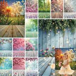 MOON.QG Spring Flower Blossom Photography Backdrop Nature Outdoor Garden Floral Baby Newborn Birthday Portrait Decor Wood Floor