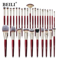 BEILI 9-30 Pcs Professional Makeup Brushes Sets Vintage Red Luxury Foundation Contour Blush Eyeshadow Brushes Cosmetics Tool