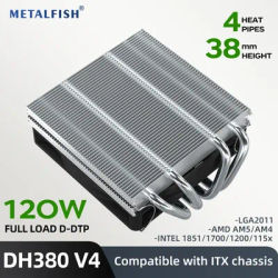METALFISH DH380 Low Profile CPU Cooler 38mm Height 4 Heat pipe Radiator for 1700/1200/115x/AM5 AM4 Mini ITX Compact Platform