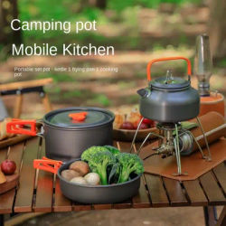 Outdoor Cookware 2-3 People Teapot Cookware Portable Large Camping Cookware Picnic Equipment Kettle Set Picnic Cookware.