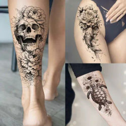 1 Sheet Skull Peony Flowers Temporary Tattoos For Women Girls Waterproof Fake Tattoos Fish Turtle Floral Tatoo Sticker Last Long