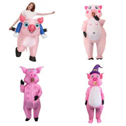 Pink Inflatable Pig Costume, Superhero Pig Chubby Pig Jumpsuit, Adult Halloween Cosplay Costume