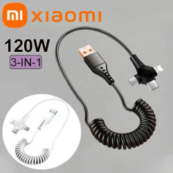 Xiaomi 3-in-1 Spring Wire 120W Super Fast Charging USB Type-C Cable Portable Spring Data Cable For iPhone Huawei Samsung iPad