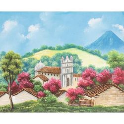 Church in Zunil,'Impressionist Oil Painting of Church & Nature in Guatemala'