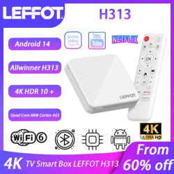 LEFFOT H313 Android 14 Smart TV Box ATV TV Box 4K@60fps 100M/LAN Wifi6 BT5.0 Google Voice Assistant Media Player Set Top Box