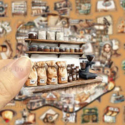 50PCS Retro Art Cafe PET Sticker Waterproof Oil proof Transparent Art Literary Warm Decoration Book Phone Case Guitar Water Cup