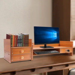Support de moniteur d'ordinateur de table, support d'ordinateur avec tiroirs, support de téléphone, support de moniteur pour étude, bureau et bureau
