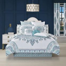 Afton 4 Piece Comforter Set by Royal Court in Blue (Size QUEEN)