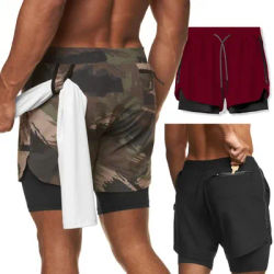 Men new running and fitness shorts summer fashion trend double-layer breathable five quarter pants comprehensive training shorts
