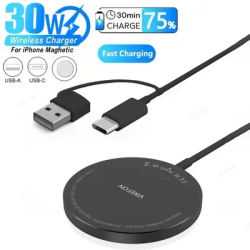 30W Fast Charging Station Magnetic Wireless Charger for Magsafe iPhone 16 15 14 13 12 Pro Max Airpods Earphone Samsung S24 S23