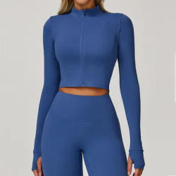 Women Outdoor Sports Long Sleeved Slim Yoga Clothes Quick Dry Zipper Cardigan Stand Up Collar Jacket Running Fitness Jacket Top