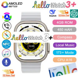 Hello Watch 3 Plus Gen 2 SmartWatch DeepSeek 2025 Originale 49mm AMOLED 4G ROM NFC GPT Bussola Album fotografico Musica locale Orologio da uomo