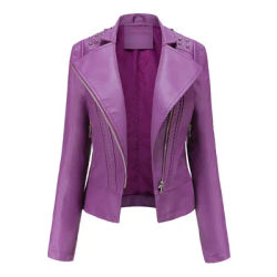Motorcycle PU Leather Jacket for Women, Fashionable Lapel, Black Motorcycle Jacket, Quality, Short, Autumn