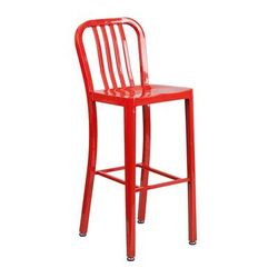 MoTak M212 Commercial Bar Stool w/ Vertical Slat Back - Powder Coated Steel, Red
