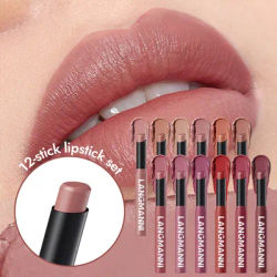 LANGMANNI Twelve-Colour Matte Velvet Diagonal Lipstick Long-lasting colour-staining waterproof non-stick cup lipstick