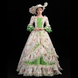 Vintage Rococò Rinascimento Maxi Vestito Normale A sbuffo Principessa regina Elisabetta Pieghettato Con Volant Principessa Collo quadrato Costume Per donna Halloween Carnevale Mascherata Feste
