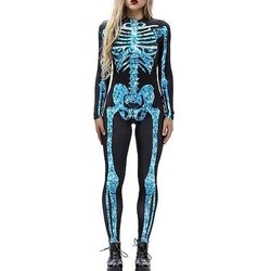 Tuta Intera Costume Cosplay Body Catsuit a Corpo Intero Teschio scheletro Un Pezzo Cosplay Bambini Adulti Per donna Mascherata Feste Halloween Costumi di Halloween facili Vestirsi