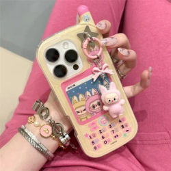 Funny Cute 3D Mobile Phone Shape Case For iPhone 16 Pro 15 14 13 Pro Max Back Cover with Charm Kawaii Cartoon Silicone Cases
