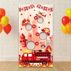 1PC Firefighter Theme Bean Bag Toss Game Set with Backdrop Banner - Fire Safety Toss Games for People