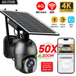 Home Outdoor Surveillance Solar Camera 4G SIM 50X Optical Zoom 4K Wifi Security Protection Cam Human Detection CCTV IP Cameras