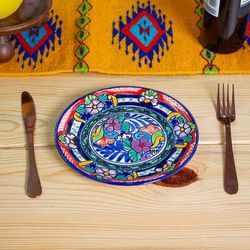 Mexican Fiesta,'2 Ceramic Floral Dessert Plates Crafted in Talavera Style'