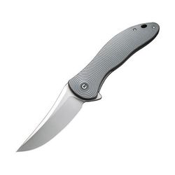 CIVIVI Synergy4 Trailing Point Gray Folding Knife 5.38in Closed 4in Satin Nitro V Steel Trailing Point Blade Gray Sculpted G10 Handle Nylon Case