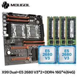 MOUGOL X99 Dual CPU Gaming Motherboard Kit with Xeon E5 2680 V3 & DDR4 16Gx4 RAM LGA 2011-3 M.2 NVME PCIEx16 for Desktop Comptue