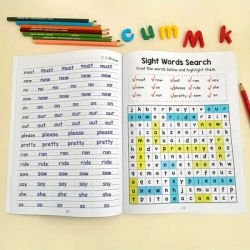 220 Sight Words Learning Workbook with Answer Key Educational Handwriting Sight Words Search Games for Age 3+ School Supplies