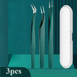 1/3pcs High Precision Eyelash Extension Tool Set,Grafting Tweezers, Golden Feather Clip and Dolphin Clip for Eyelash Extension