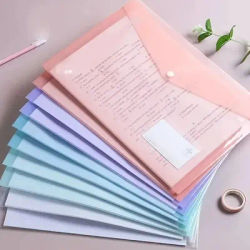 10PCS Transparent PP Plastic Envelope Reusable Waterproof Folder with A4 Size Button for School Office Supplies