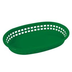 Winco PLB-G Oval Fast Food Basket - 10 3/4" x 7 1/4", Plastic, Green, 1 Dozen
