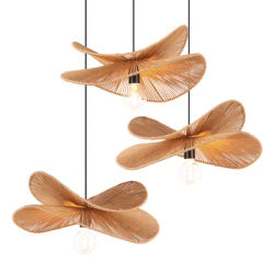 E26/E27 Double couche lustres bohême naturel rotin irrégulier en osier suspension abat-jour tissé à la main plafonnier