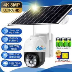 5MP 4G Solar Camera Built-in Battery PIR Motion Detection Tracking Outdoor PTZ Smart Security IP Surveillance Camera V380 Pro