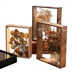 4cm Deep Transparent Shadow Box Frames For Crafts & 3D Picture Memorabilia Wooden Tabletop Bouquet Display Flower Case Wood Color Frame 13X18cm 7inch