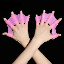 Silicone Swimming Fins Flipper Professional Training Finger Hand Gloves Paddles Equipment For Men, Women & Kids pink m