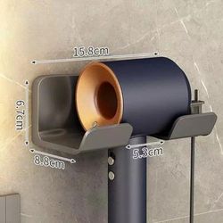 Wall Mounted Hair Dryer Holder & Organizer For Bathroom Space Saving Hair Straightener & Dryer Stand With Shelves Color: Gray B