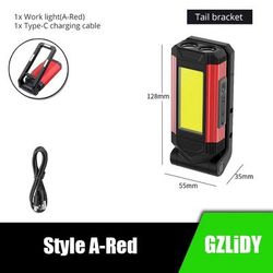 USB Rechargeable COB Work Light: Super Bright LED Flashlight For Camping, Waterproof & Portable With Tail Magnet Adjus A Red