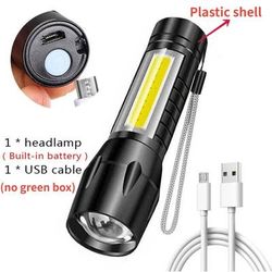 Portable Mini LED Flashlight With Built In Battery | USB Rechargeable Torch Lamp Waterproof, Adjustable Focus For Outd No Box